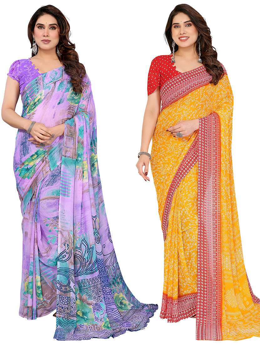 women pack of 2 printed combo saree with blouse