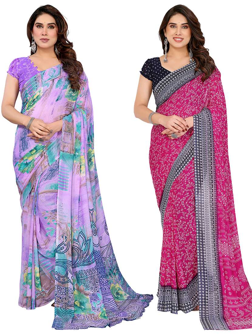women pack of 2 printed combo saree with blouse