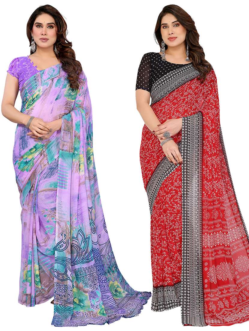 women pack of 2 printed combo saree with blouse