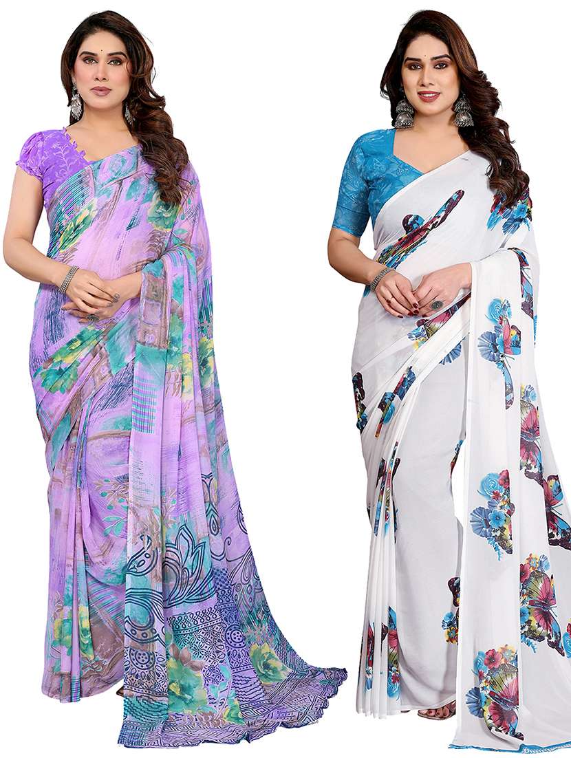 women pack of 2 printed combo saree with blouse
