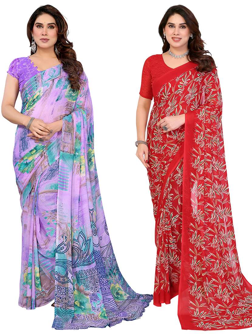 women pack of 2 printed combo saree with blouse