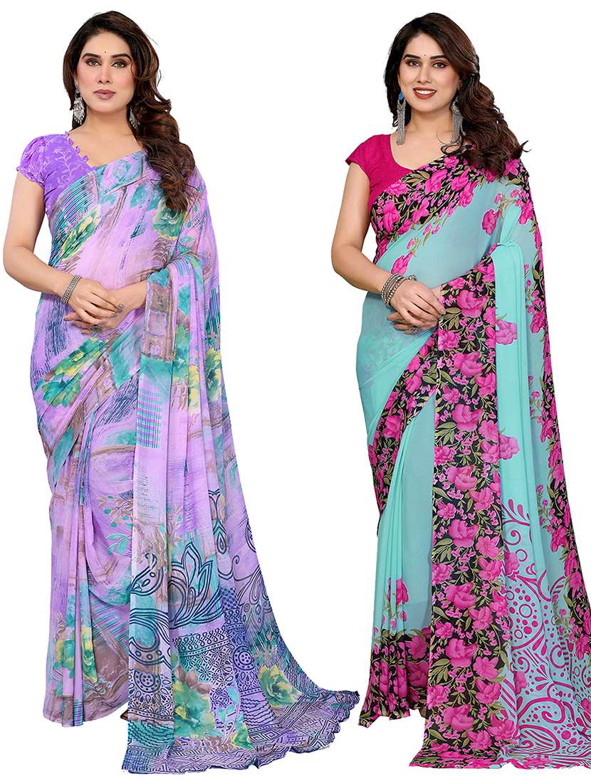 women pack of 2 printed combo saree with blouse