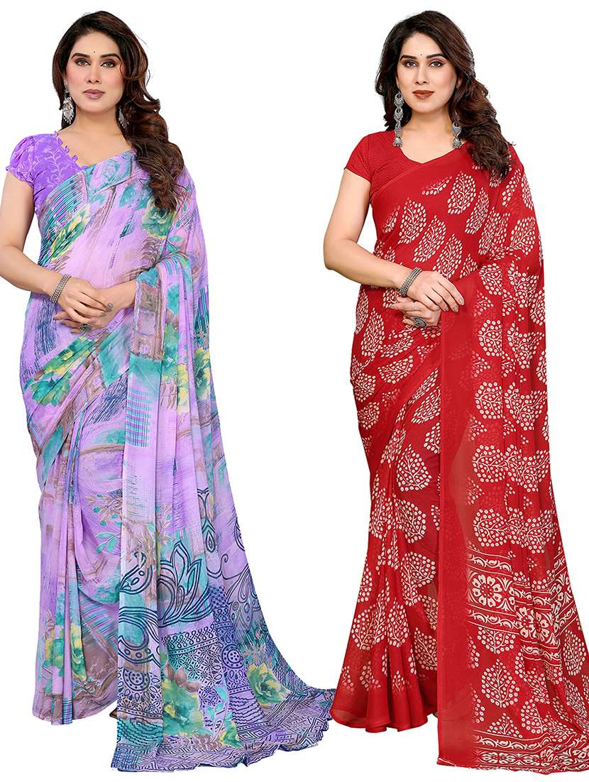 women pack of 2 printed combo saree with blouse