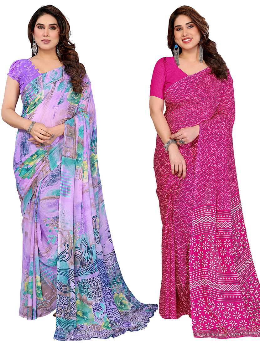 women pack of 2 printed combo saree with blouse