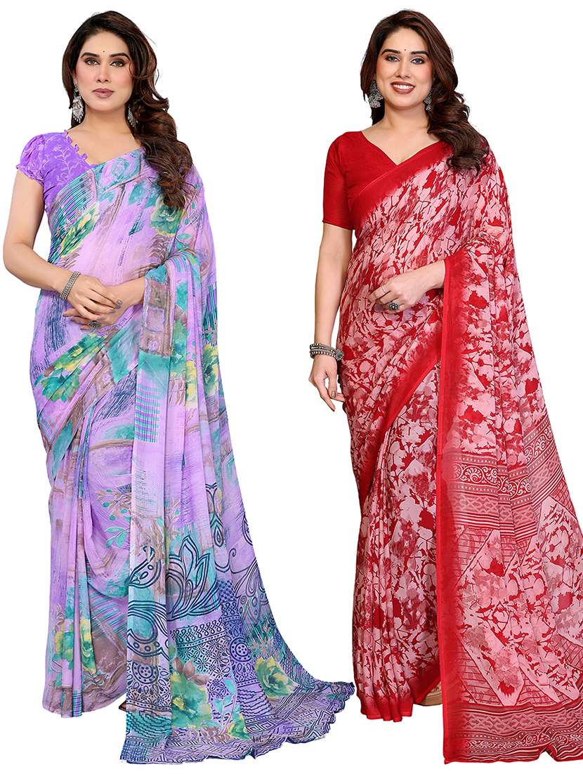 women pack of 2 printed combo saree with blouse
