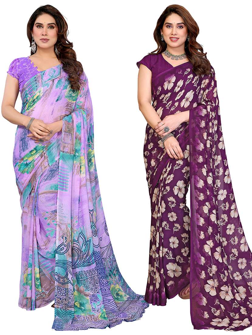 women pack of 2 printed combo saree with blouse