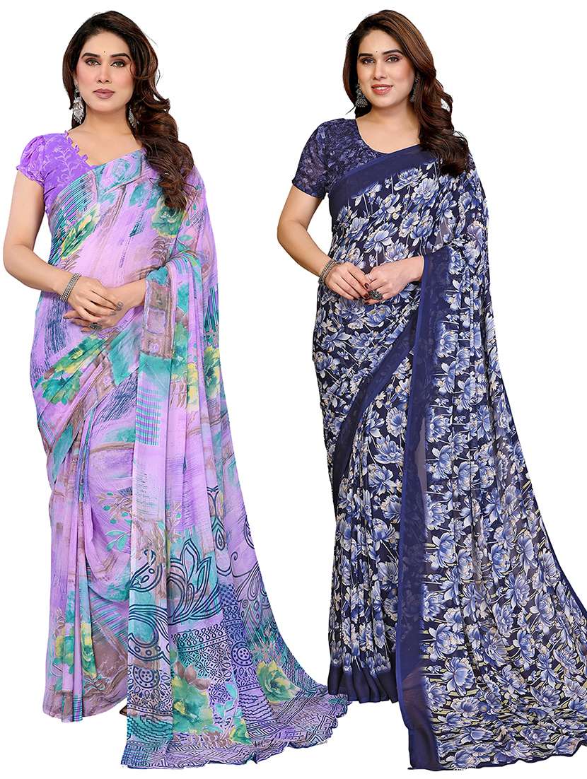 women pack of 2 printed combo saree with blouse