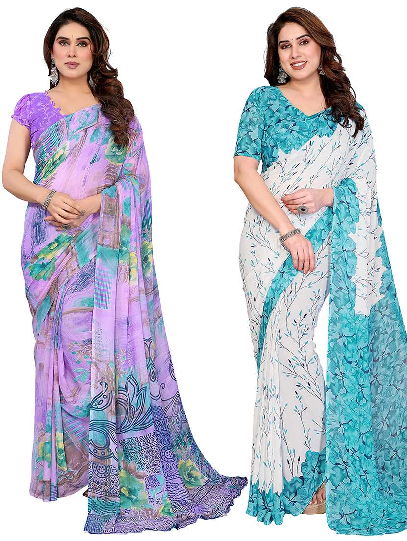 women pack of 2 printed combo saree with blouse