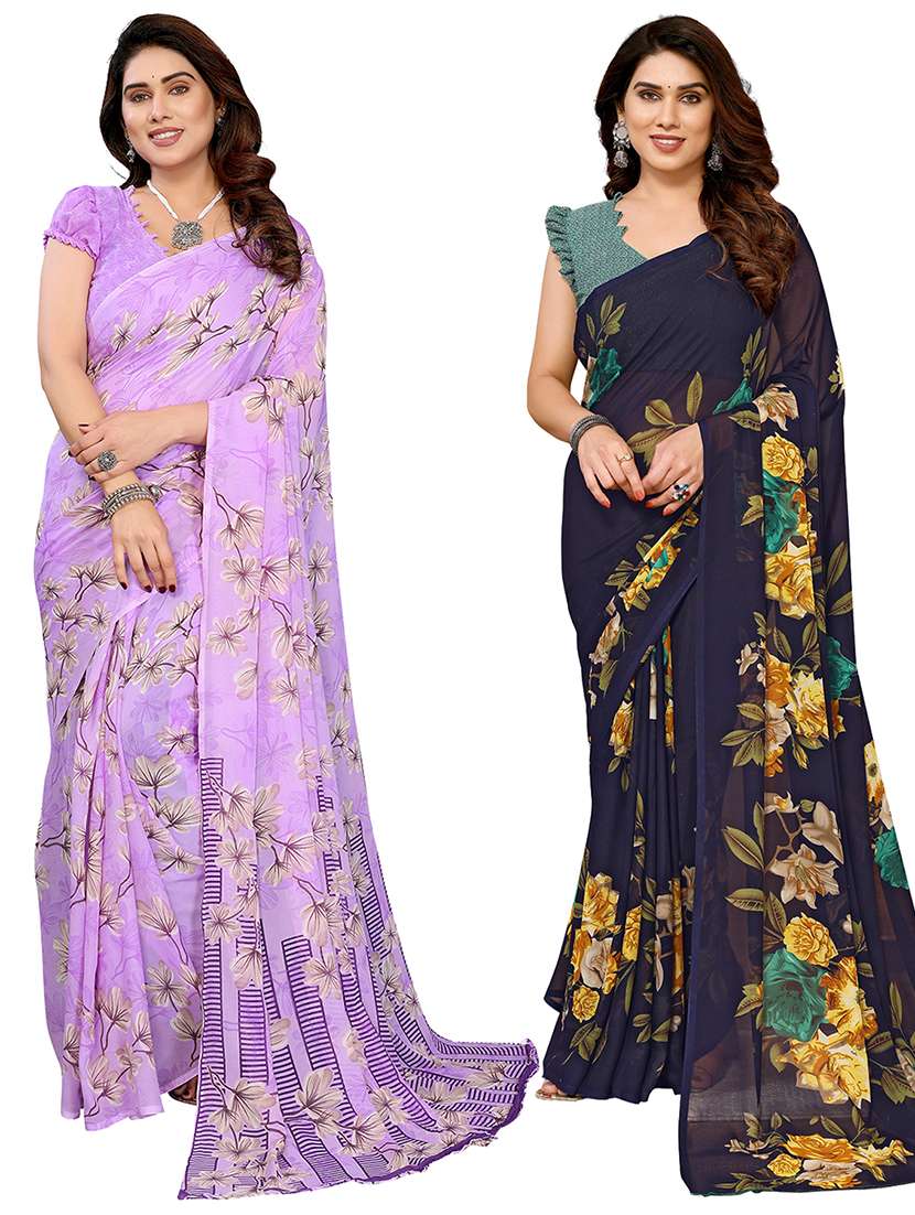 women pack of 2 printed combo saree with blouse