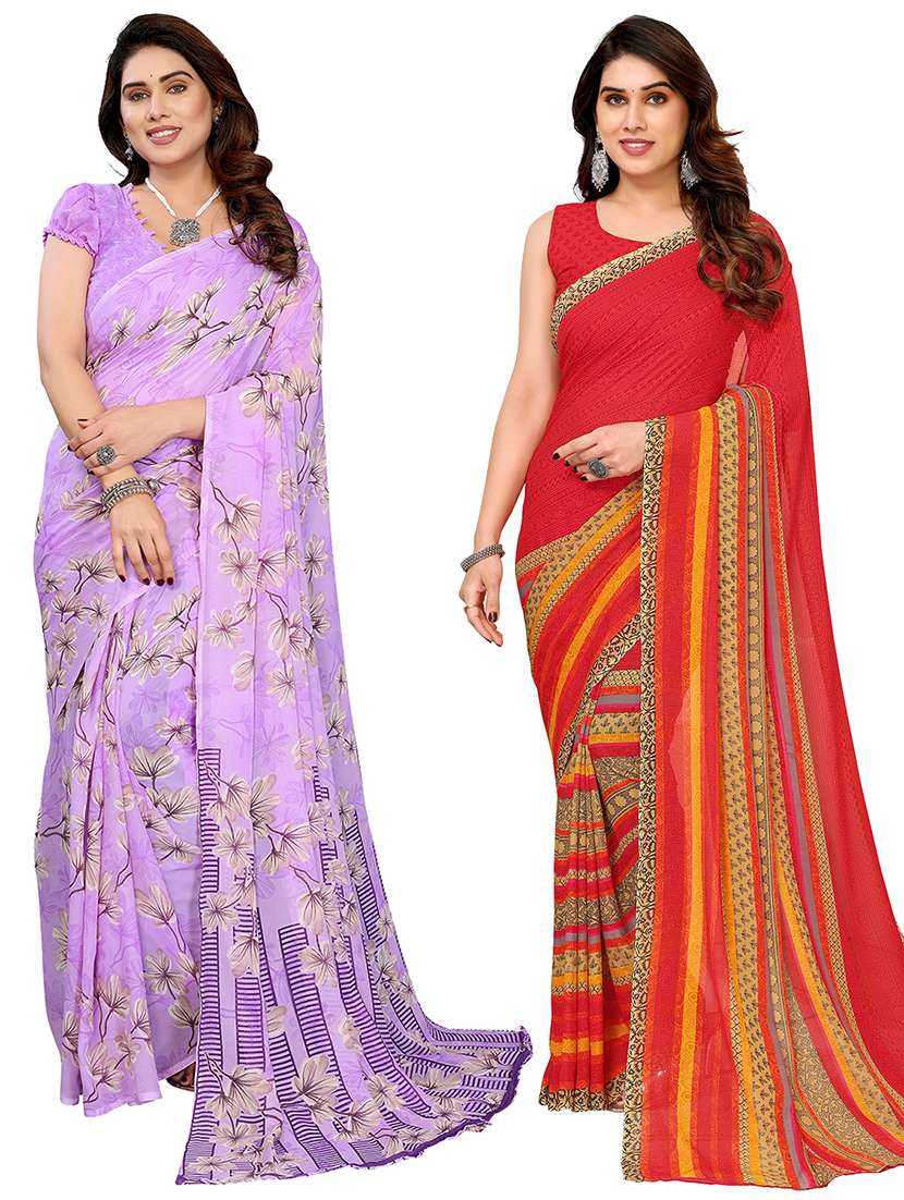 women pack of 2 printed combo saree with blouse