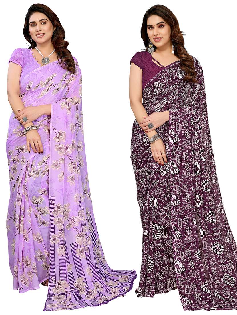 women pack of 2 printed combo saree with blouse