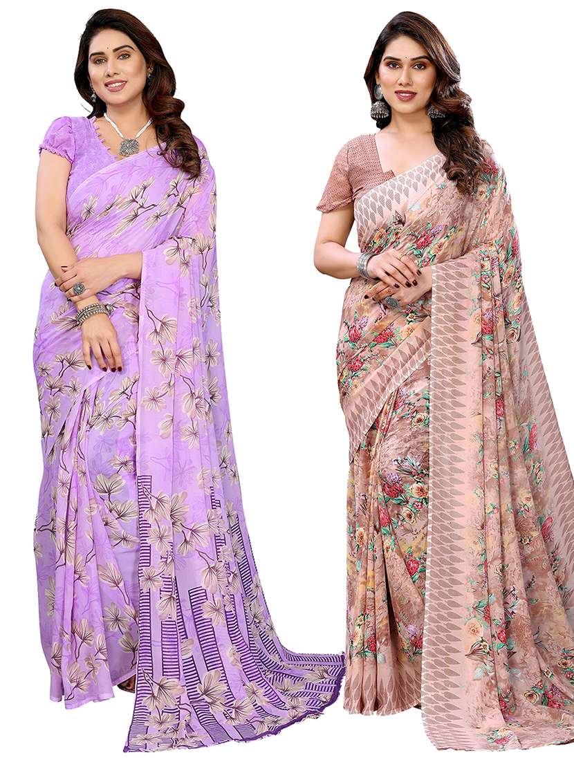 women pack of 2 printed combo saree with blouse