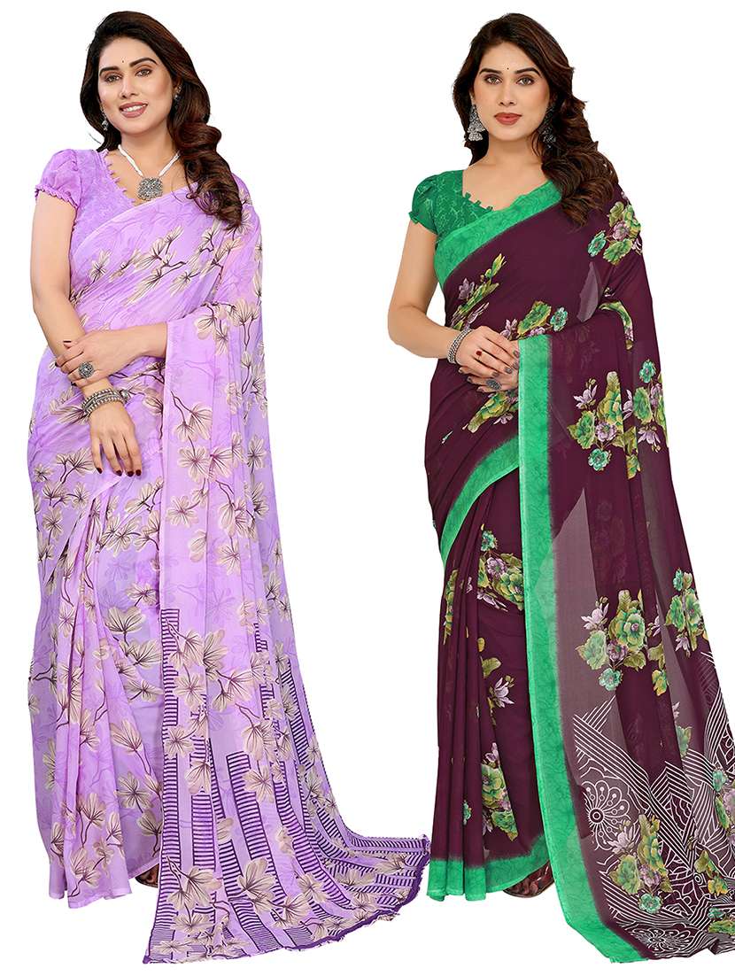 women pack of 2 printed combo saree with blouse