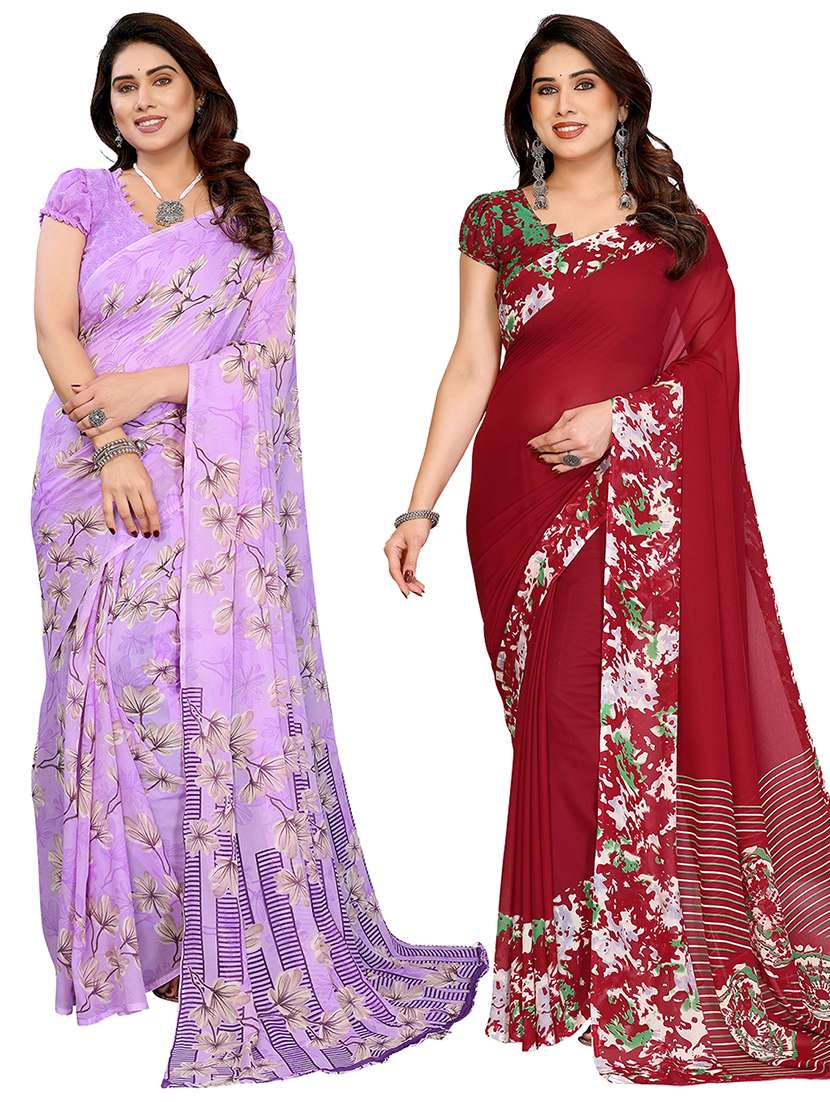 women pack of 2 printed combo saree with blouse