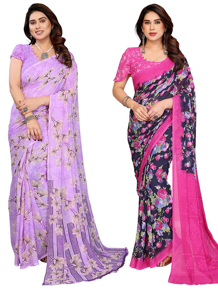 women pack of 2 printed combo saree with blouse