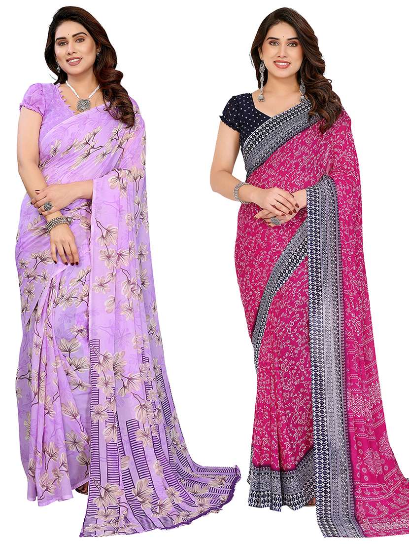 women pack of 2 printed combo saree with blouse