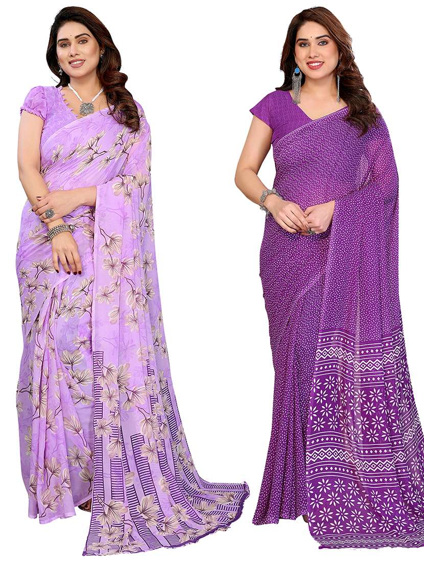 women pack of 2 printed combo saree with blouse