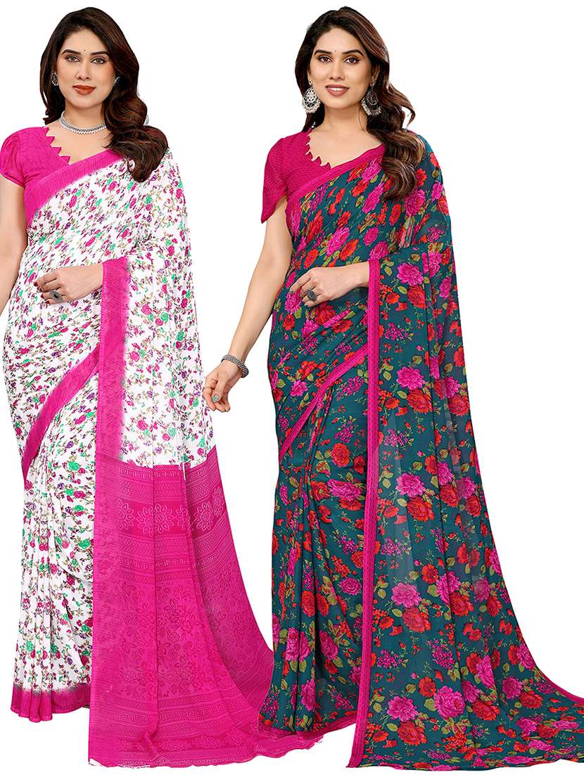 women pack of 2 printed combo saree with blouse