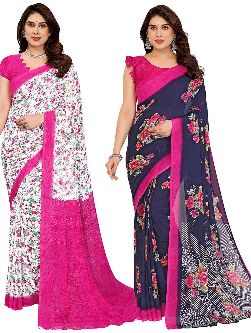 women pack of 2 printed combo saree with blouse