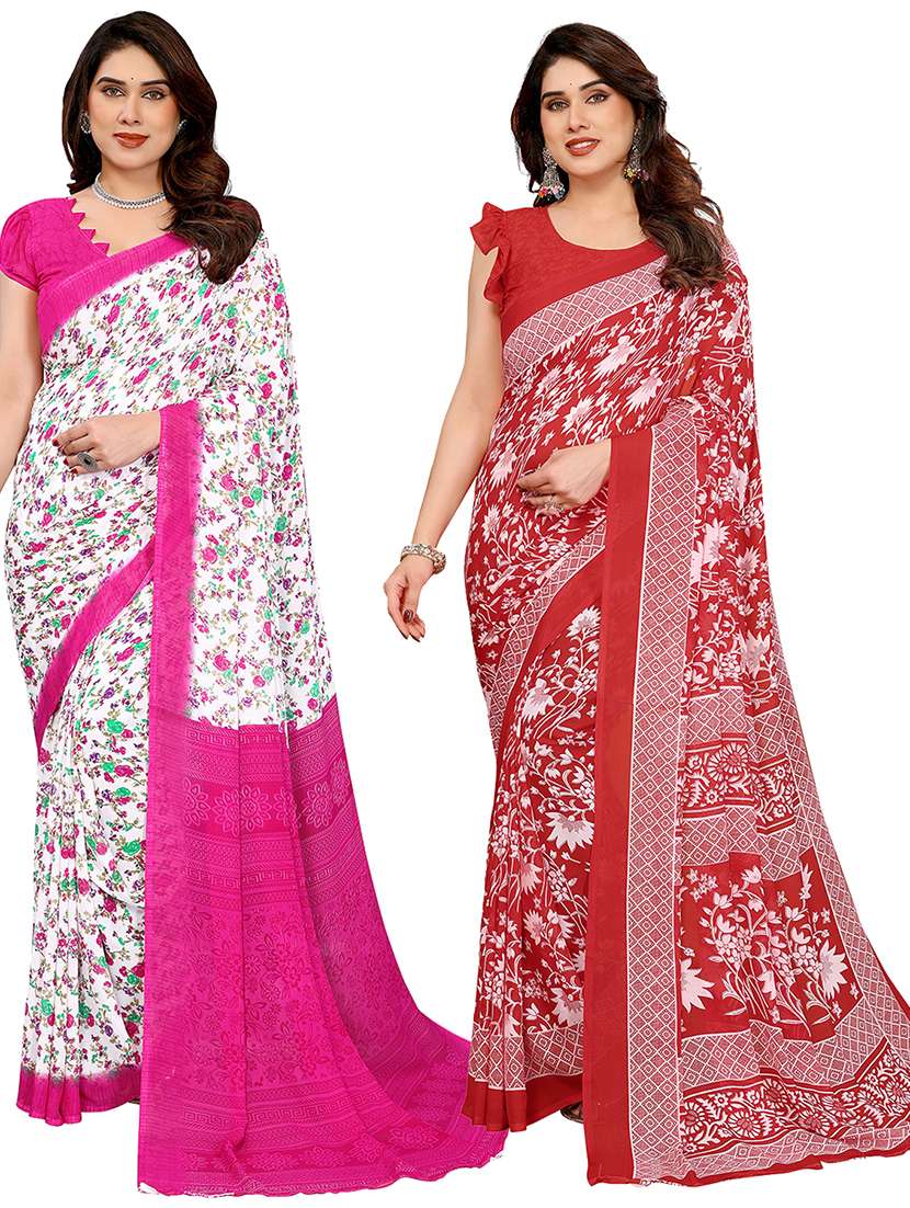 women pack of 2 printed combo saree with blouse