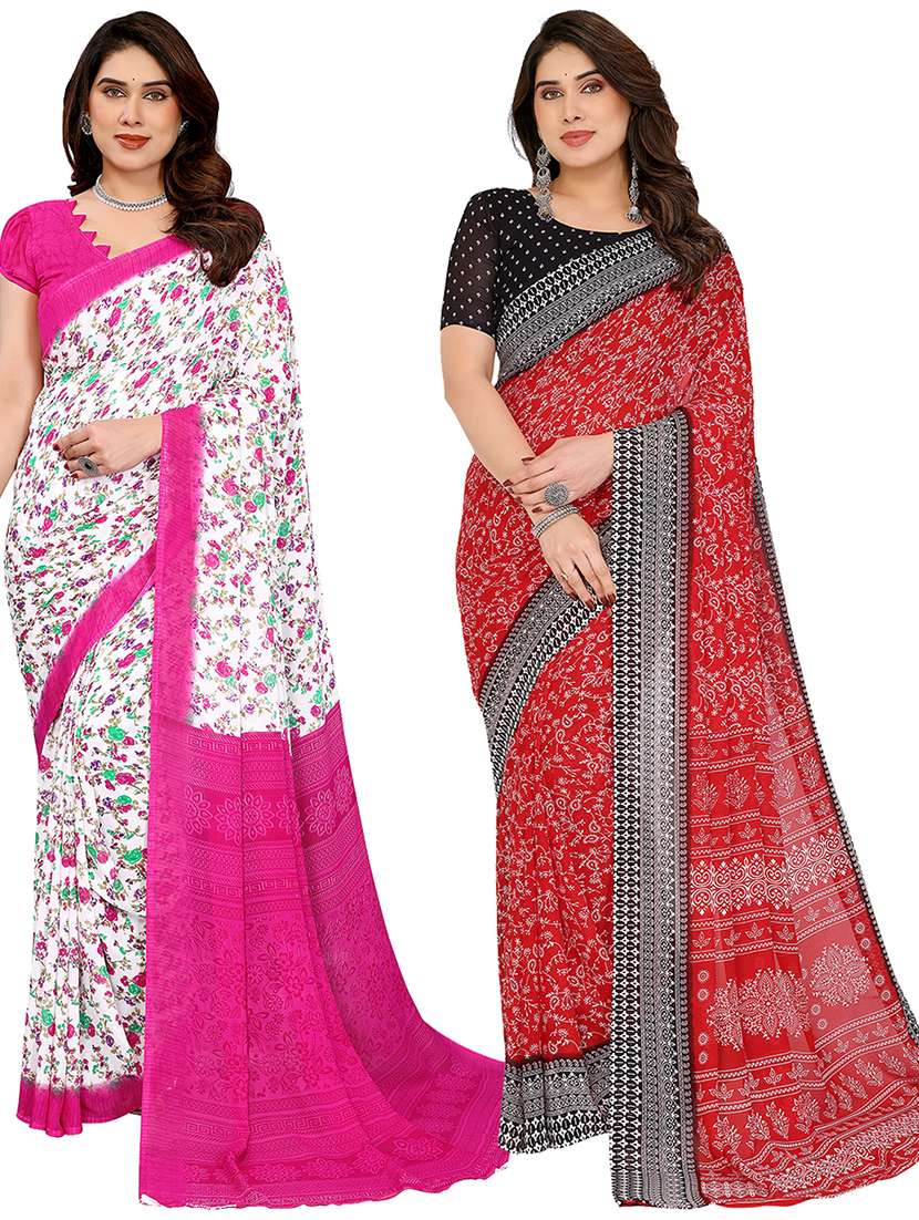 women pack of 2 printed combo saree with blouse