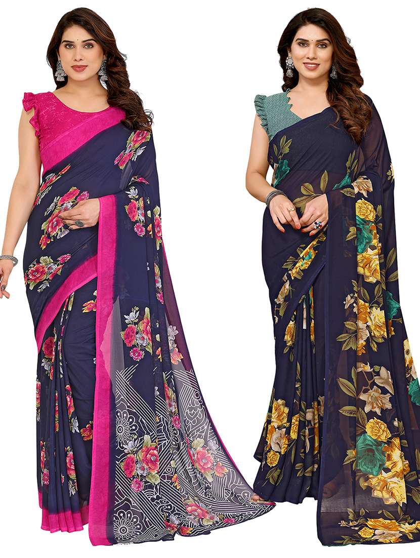 women pack of 2 printed combo saree with blouse