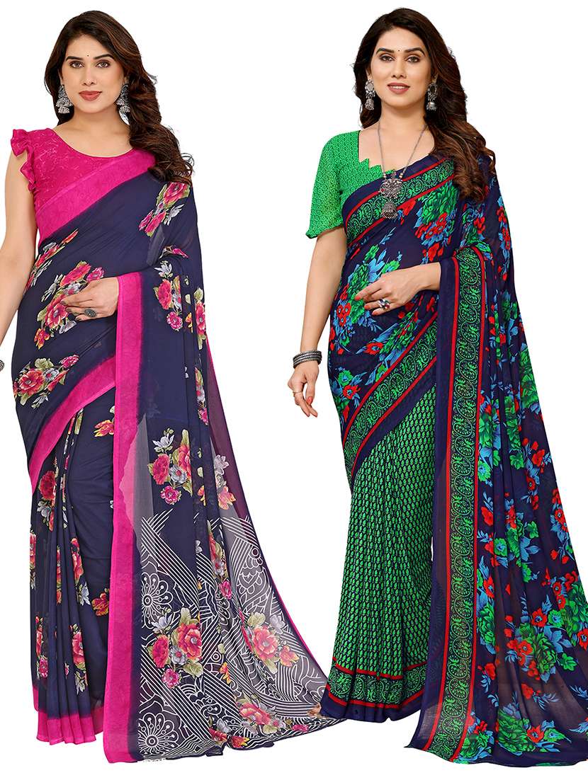 women pack of 2 printed combo saree with blouse