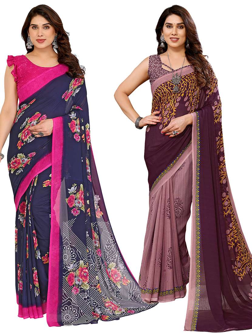 women pack of 2 printed combo saree with blouse