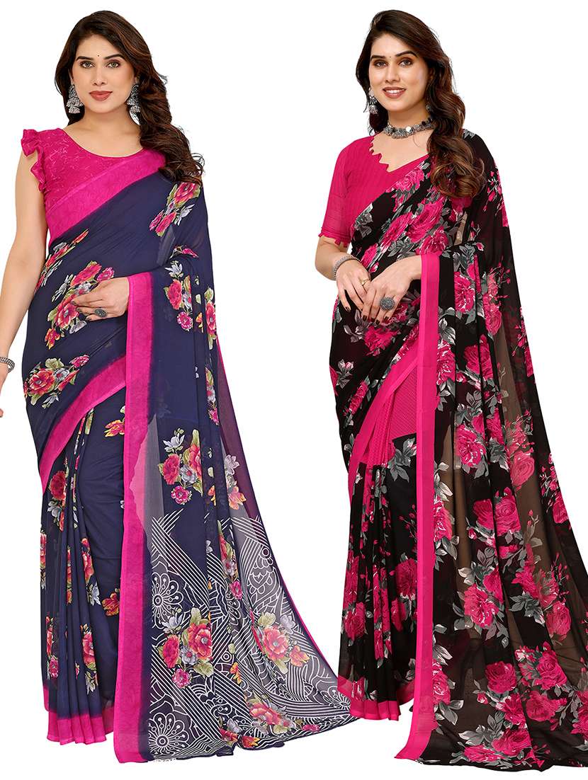 women pack of 2 printed combo saree with blouse