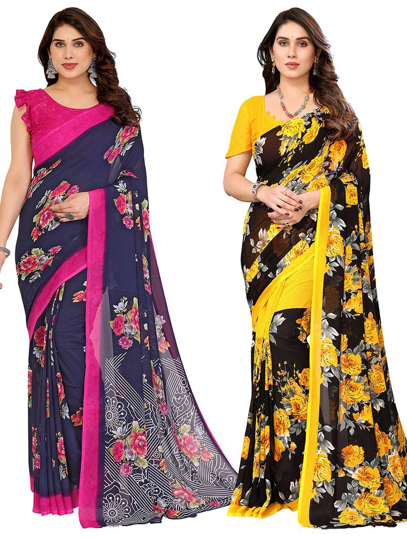 women pack of 2 printed combo saree with blouse