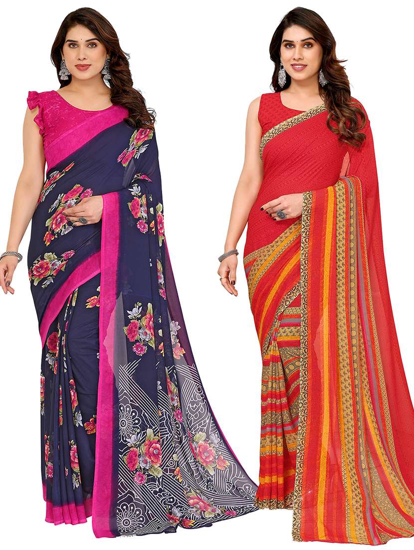 women pack of 2 printed combo saree with blouse