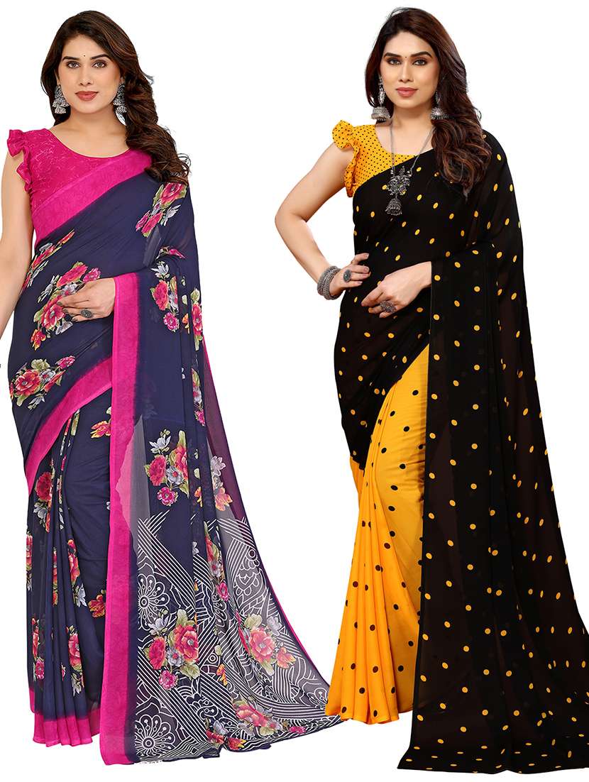 women pack of 2 printed combo saree with blouse