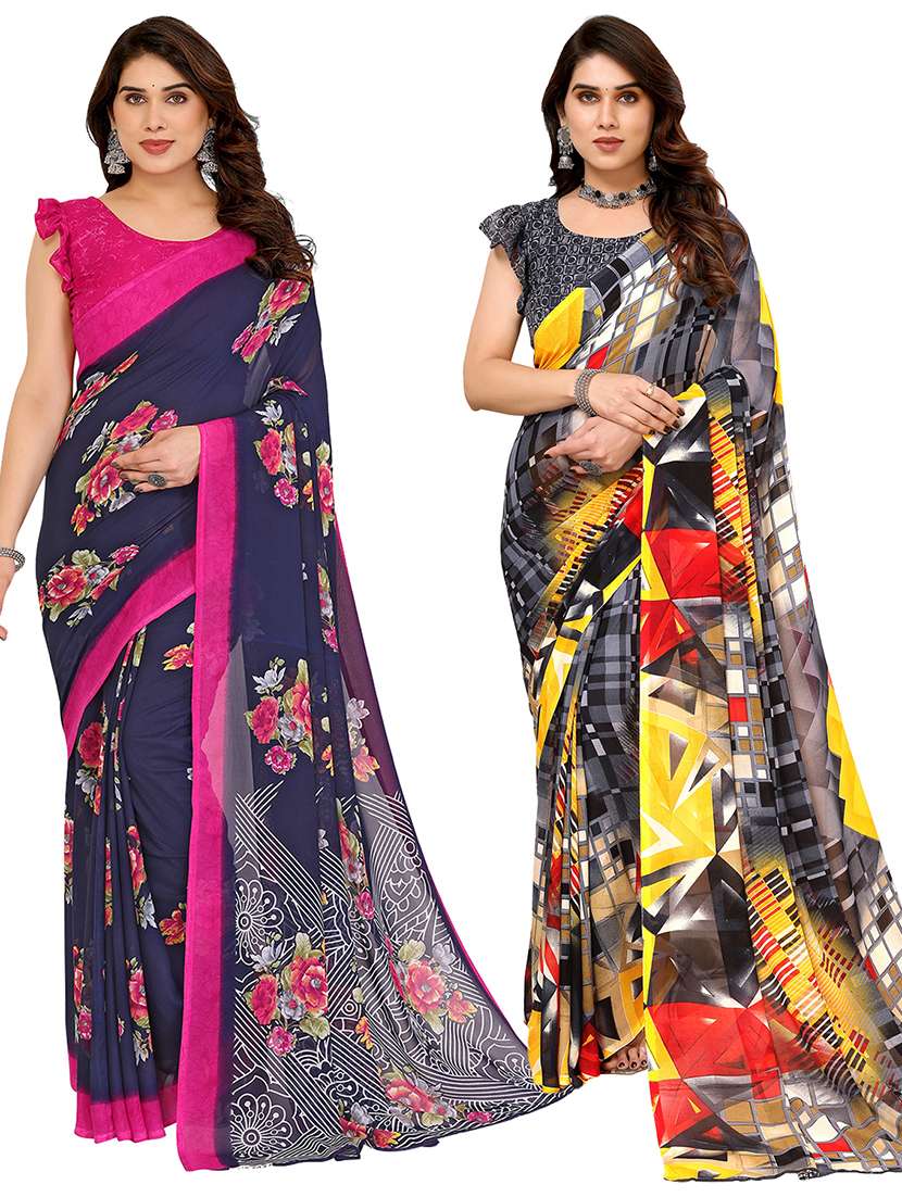 women pack of 2 printed combo saree with blouse