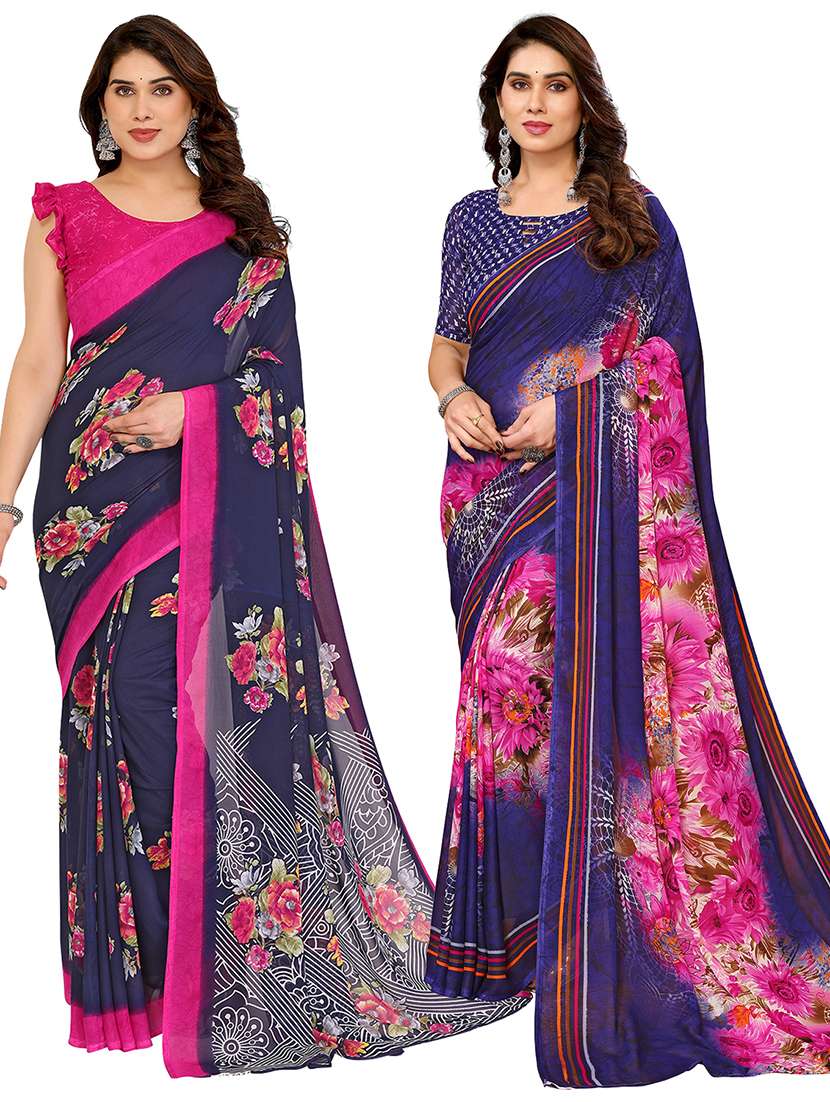 women pack of 2 printed combo saree with blouse