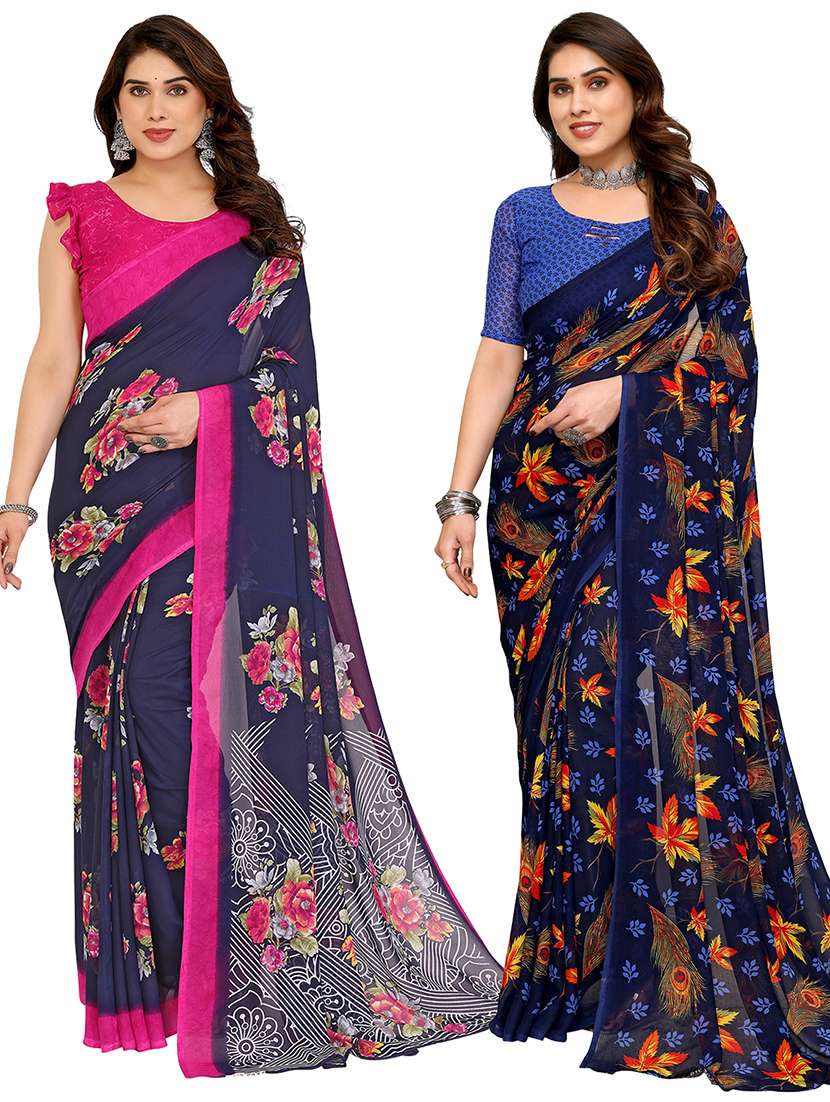 women pack of 2 printed combo saree with blouse