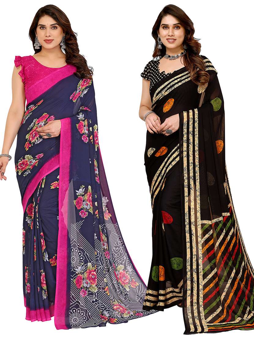 women pack of 2 printed combo saree with blouse