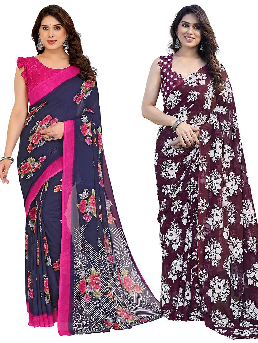 women pack of 2 printed combo saree with blouse