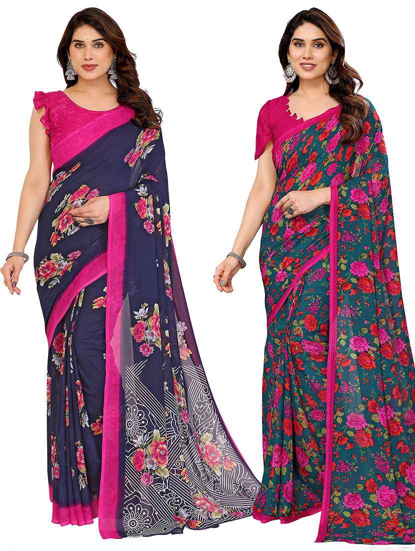 women pack of 2 printed combo saree with blouse