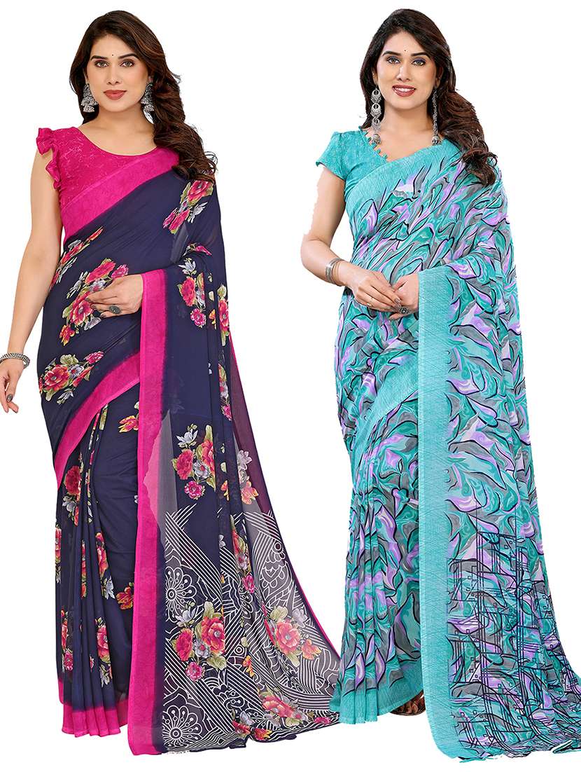 women pack of 2 printed combo saree with blouse