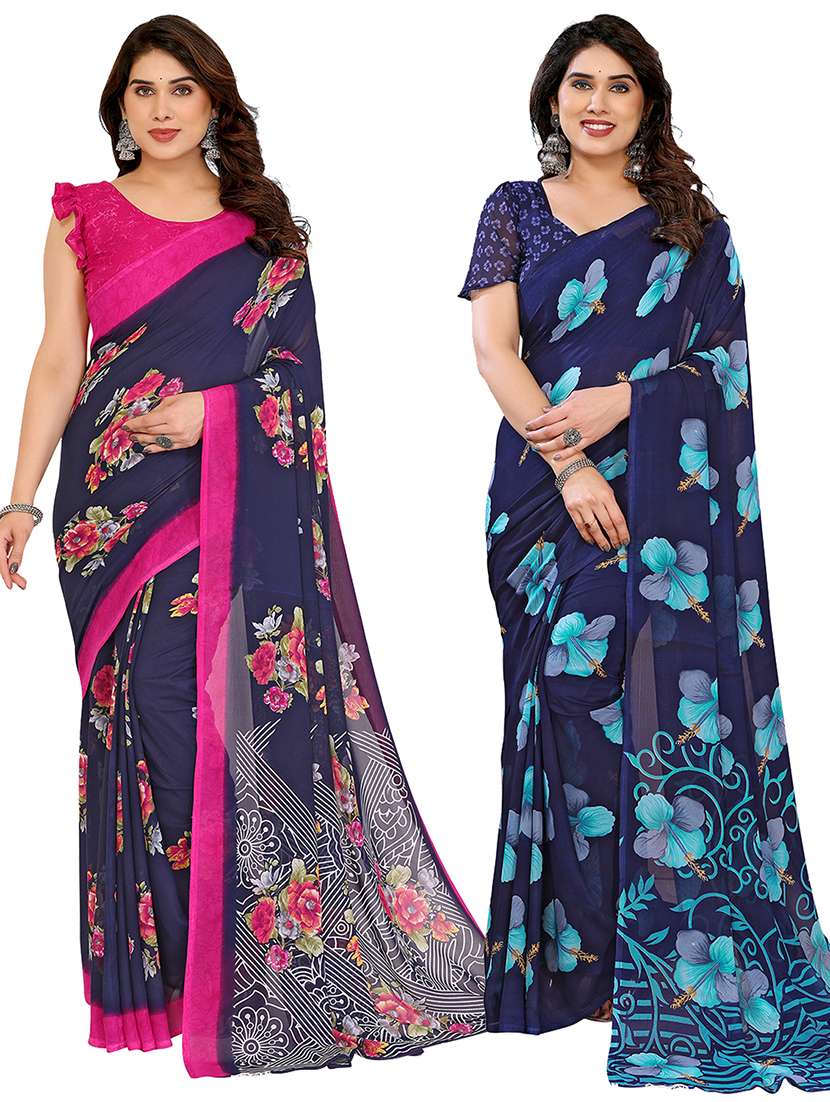 women pack of 2 printed combo saree with blouse
