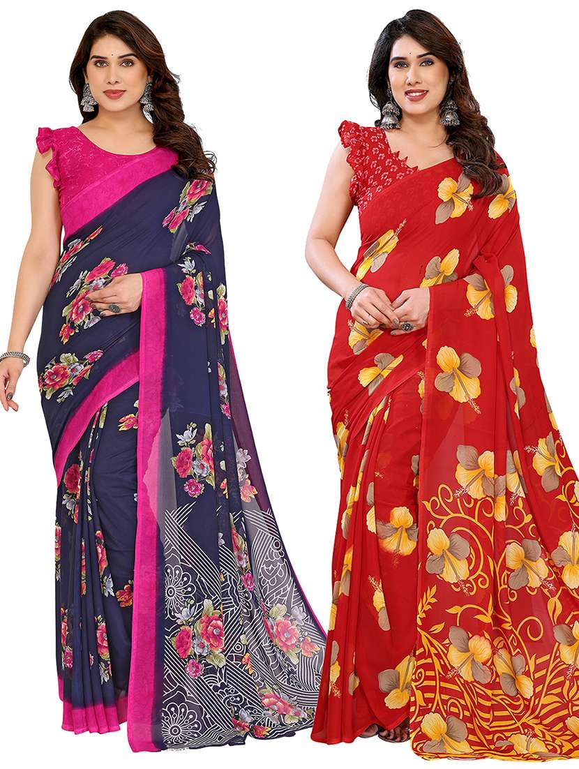 women pack of 2 printed combo saree with blouse
