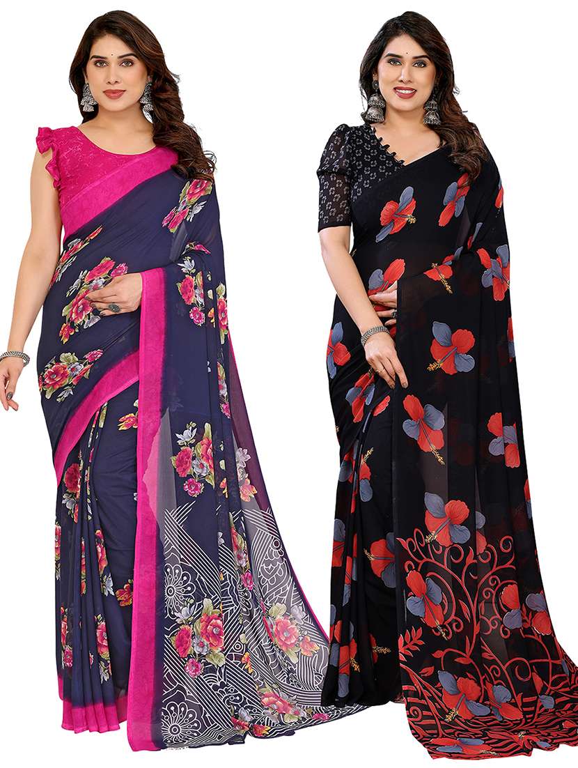 women pack of 2 printed combo saree with blouse