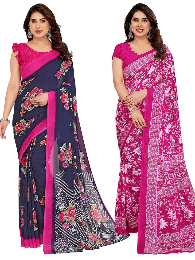 women pack of 2 printed combo saree with blouse