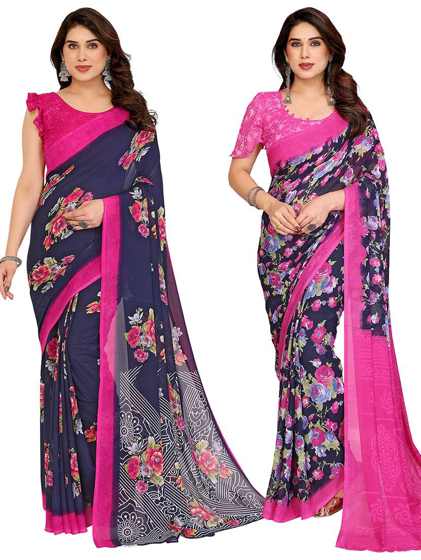 women pack of 2 printed combo saree with blouse