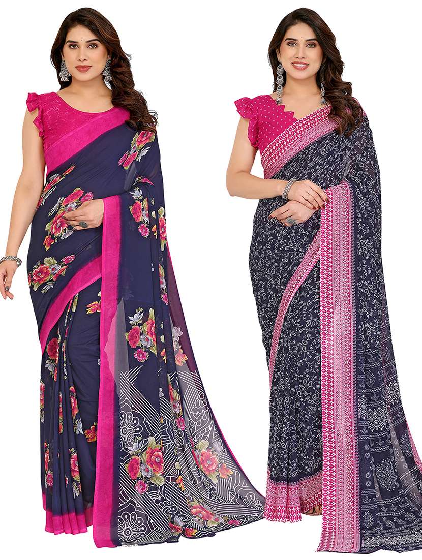 women pack of 2 printed combo saree with blouse