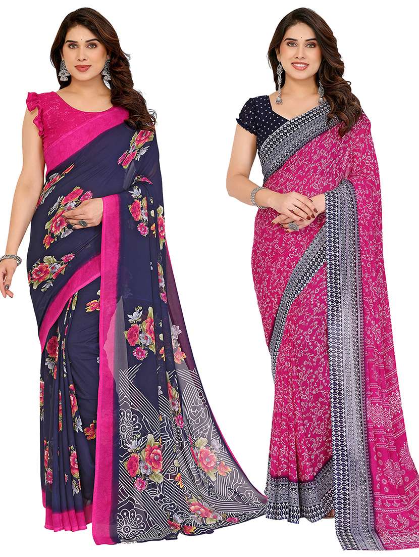 women pack of 2 printed combo saree with blouse