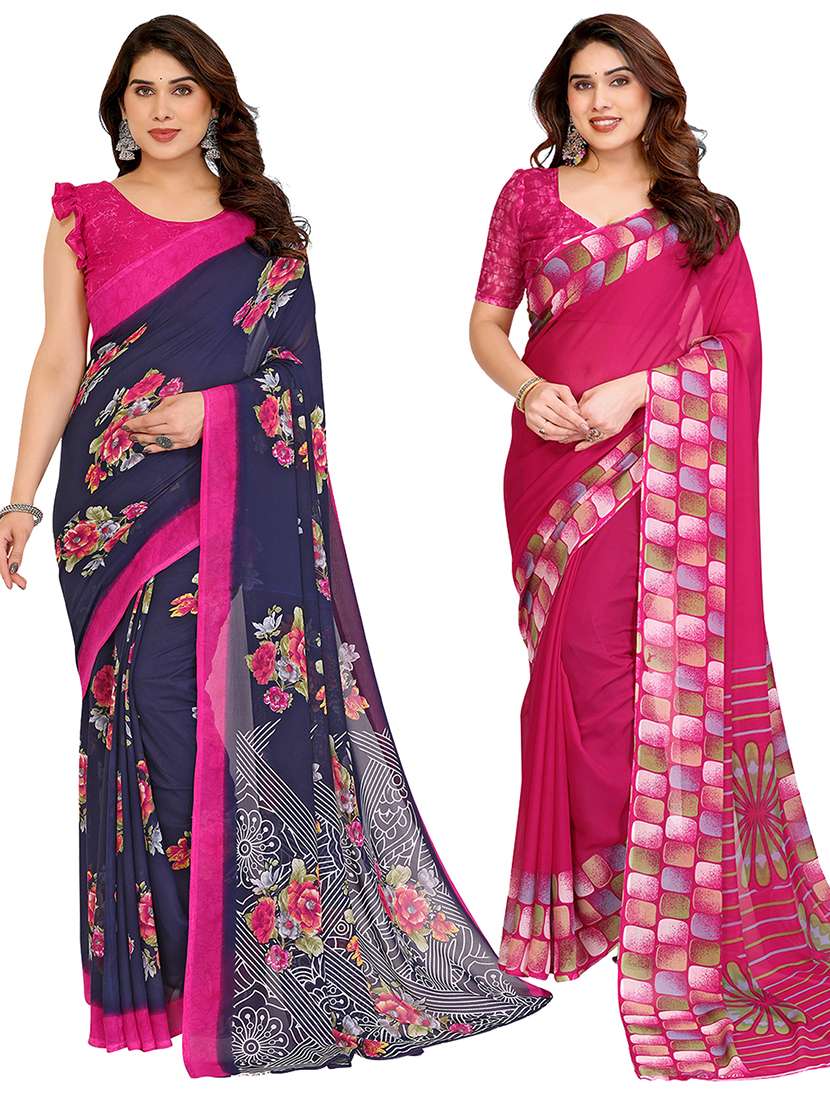 women pack of 2 printed combo saree with blouse