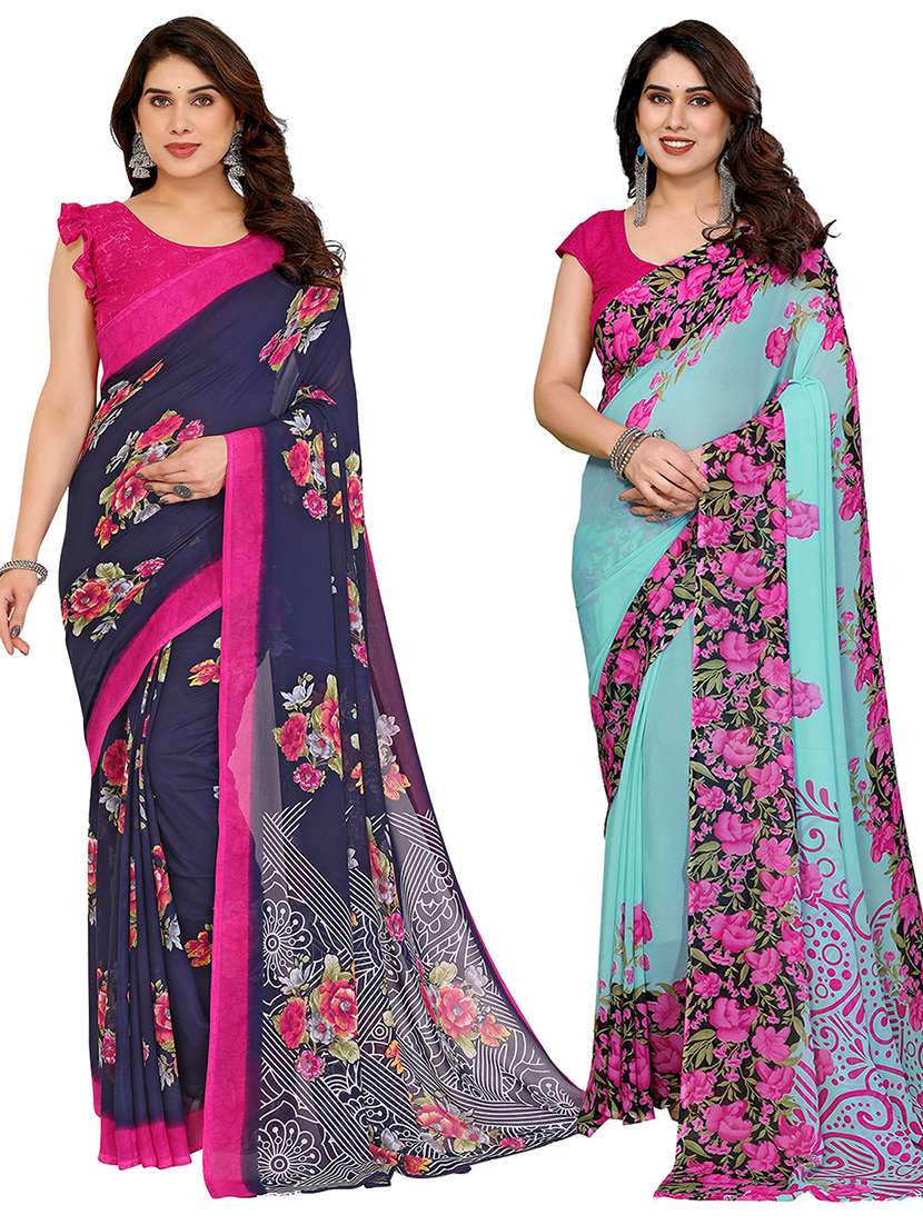 women pack of 2 printed combo saree with blouse