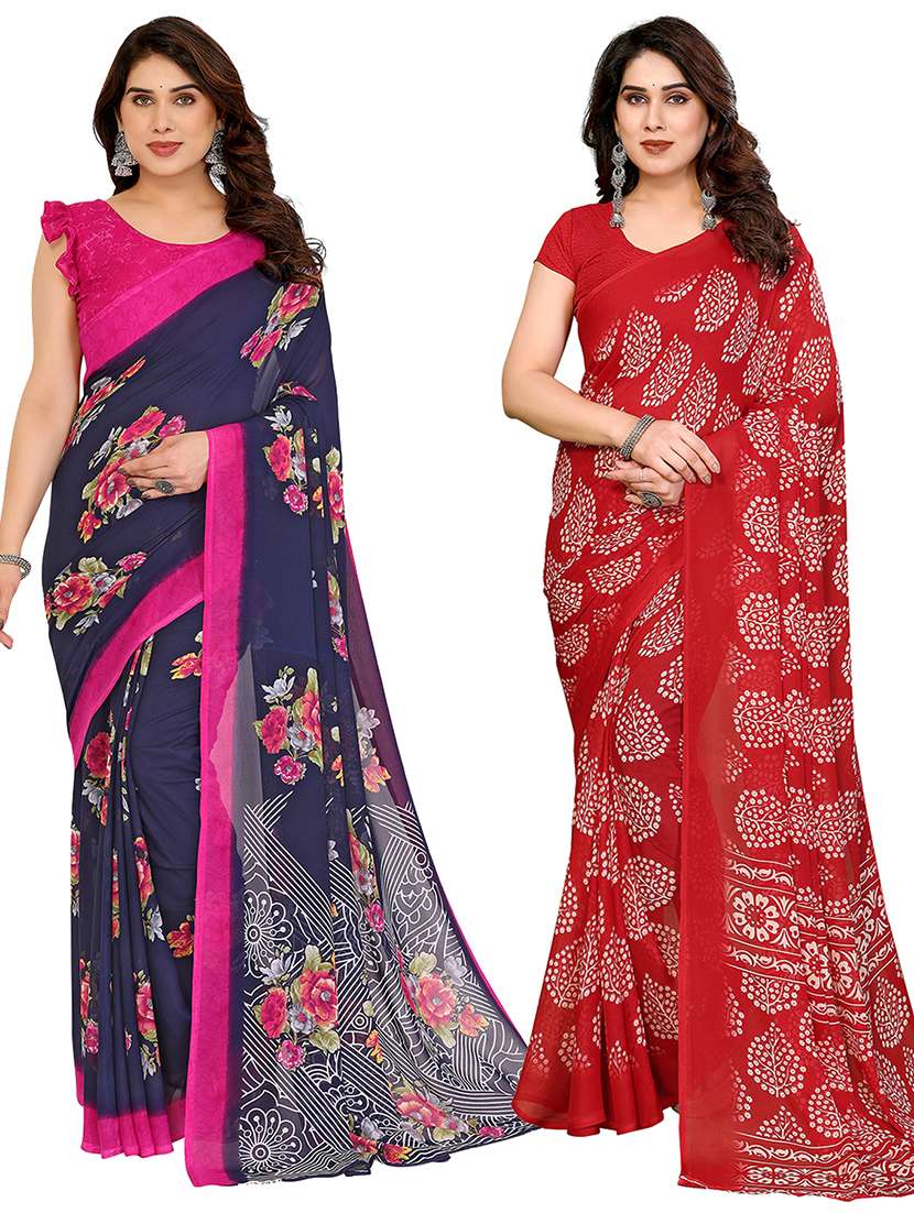 women pack of 2 printed combo saree with blouse