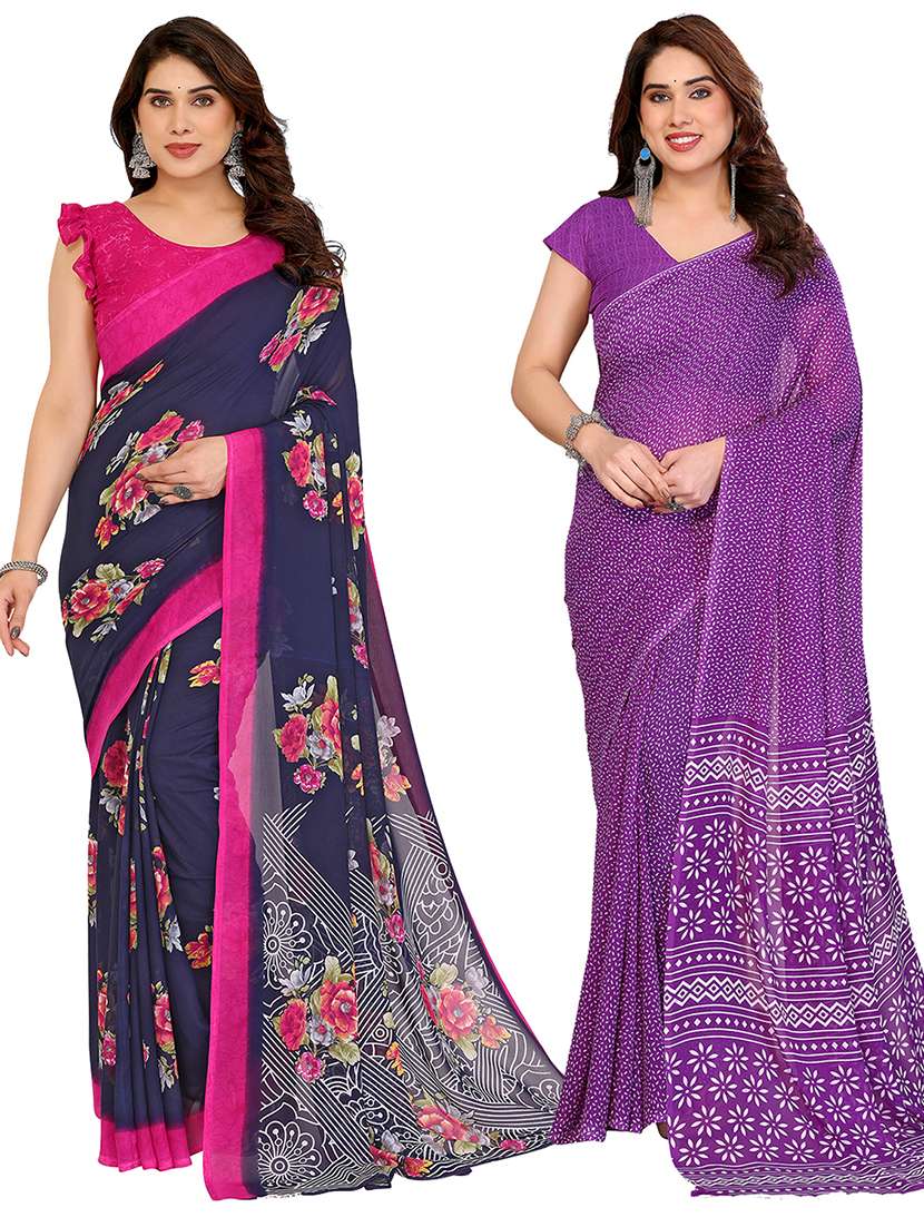 women pack of 2 printed combo saree with blouse